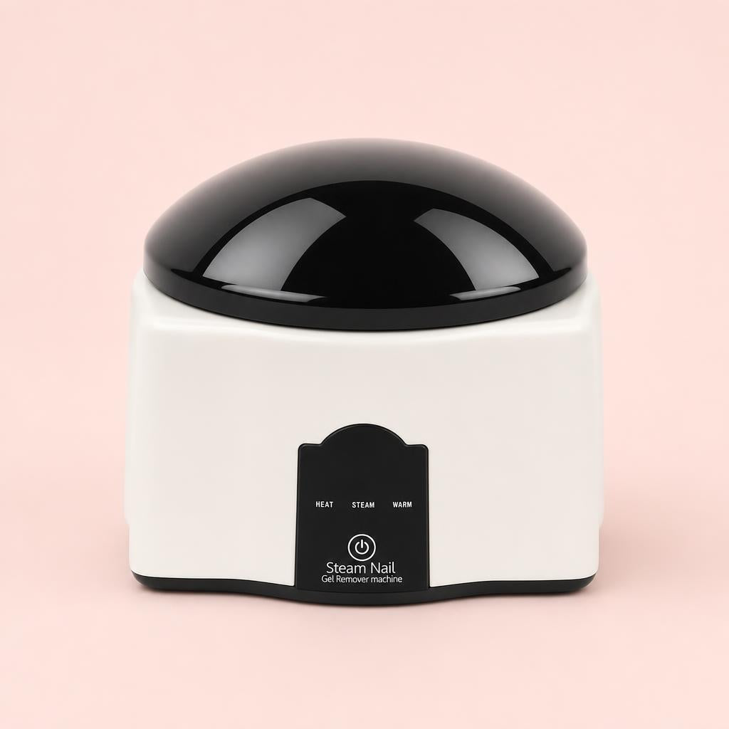 Removedor de esmalte de gel por vapor Nailyx sobre fondo rosa