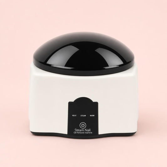 Removedor de esmalte de gel por vapor Nailyx sobre fondo rosa
